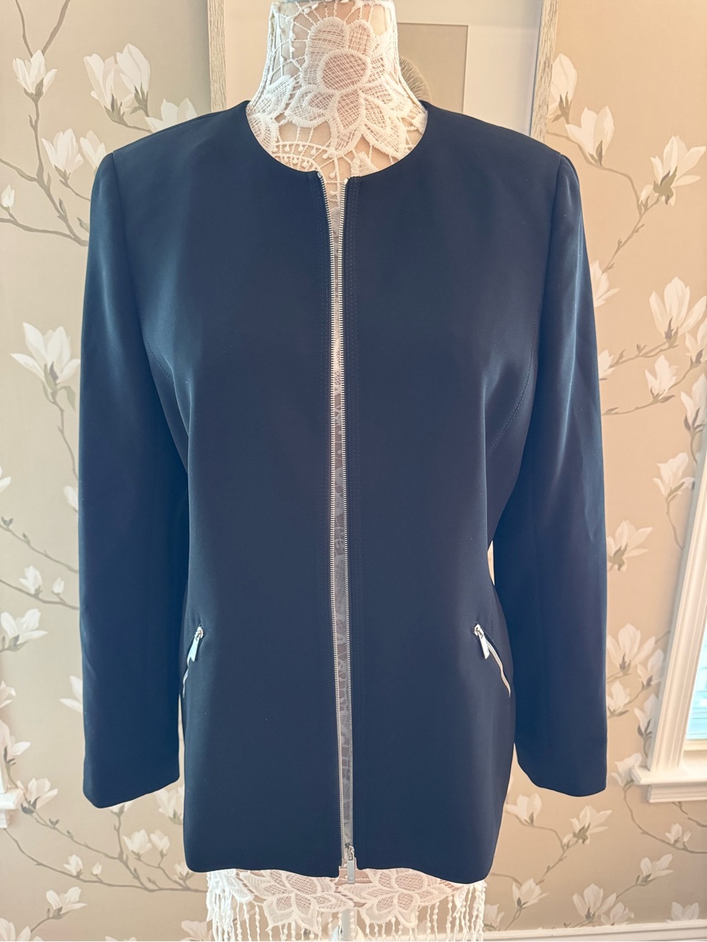 Lafayette 148 New York black Zip-Front Collarless Blazer